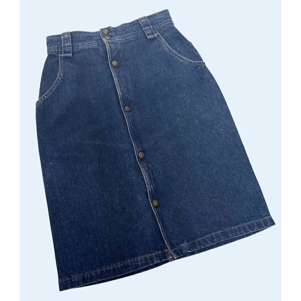 Vintage CALVIN KLEIN 80s / 90s Denim Midi Front Button Skirt Sz 25